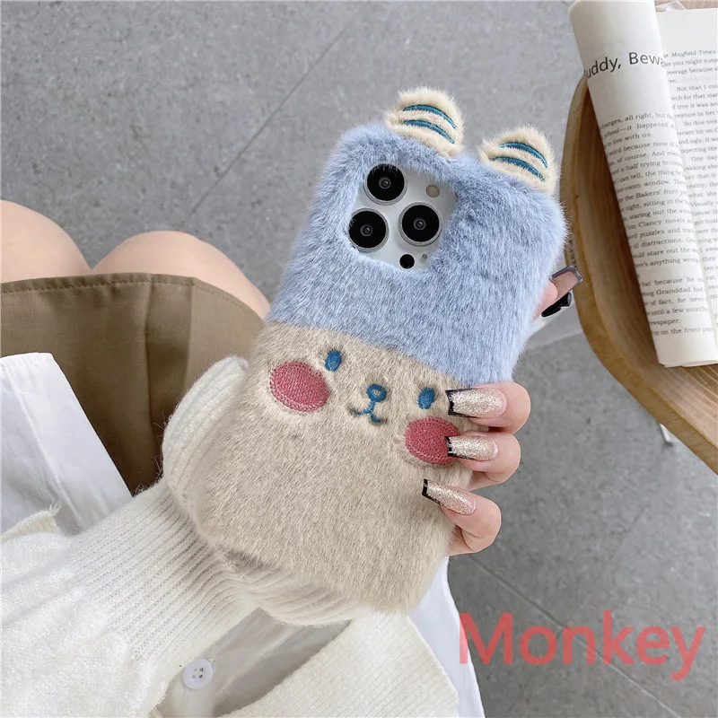 

Cute Cartoon 3d Fur Plush Phone Soft Case For Xiaomi 11T 10T 9T 10 F3 F2 F1 M3 Pro X3 Redmi Note 7 6 7A 6A Furry Ears Back Cover