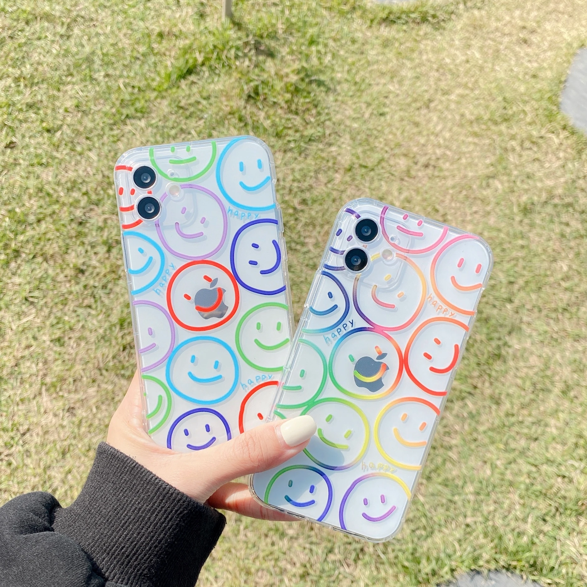 

Colorful Smiley Case for iPhone 12 Pro Max 11pro 11 XR 7 8 Plus X XS XR MAX Clear Laser Clear Happy Smiley Cover SE 2020 11 pro