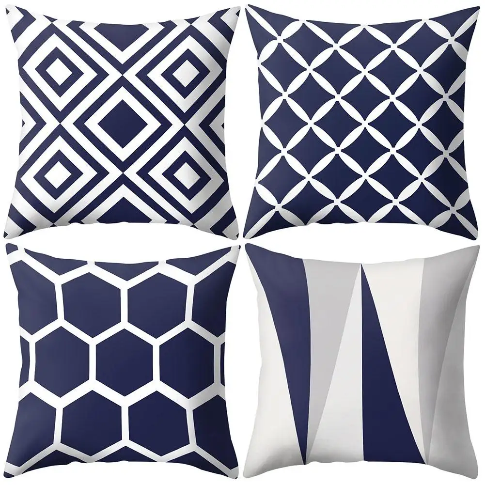 

Navy Blue Geometric Print Pattern Decorative Home Pillowcase Square Office Decor Cushion Cover