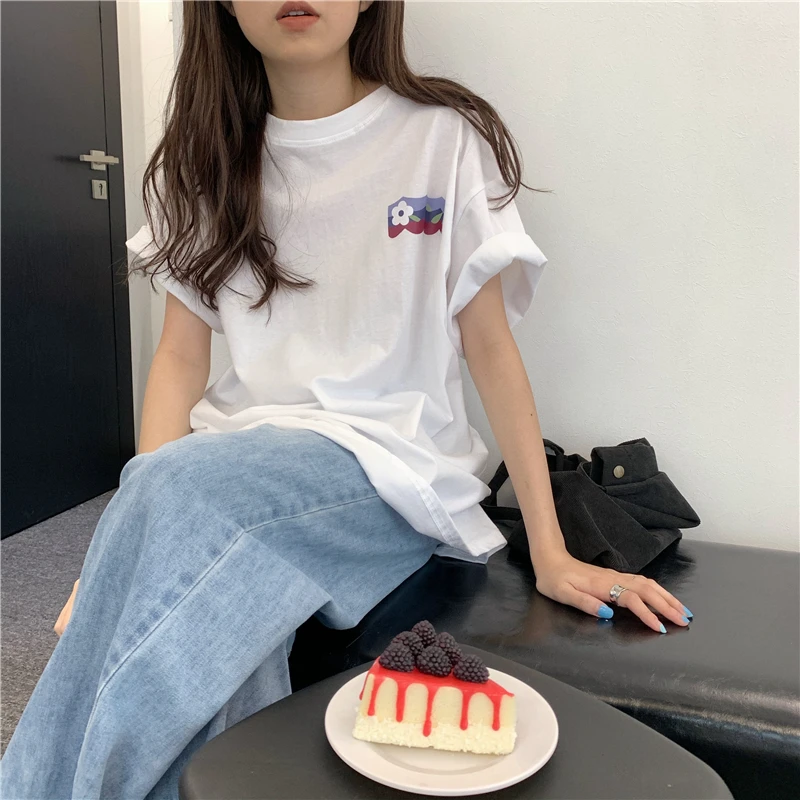 

Повседневная хлопковая Базовая футболка, женские свободные вязаные футболки с коротким рукавом, Женские однотонные футболки, женские летн...