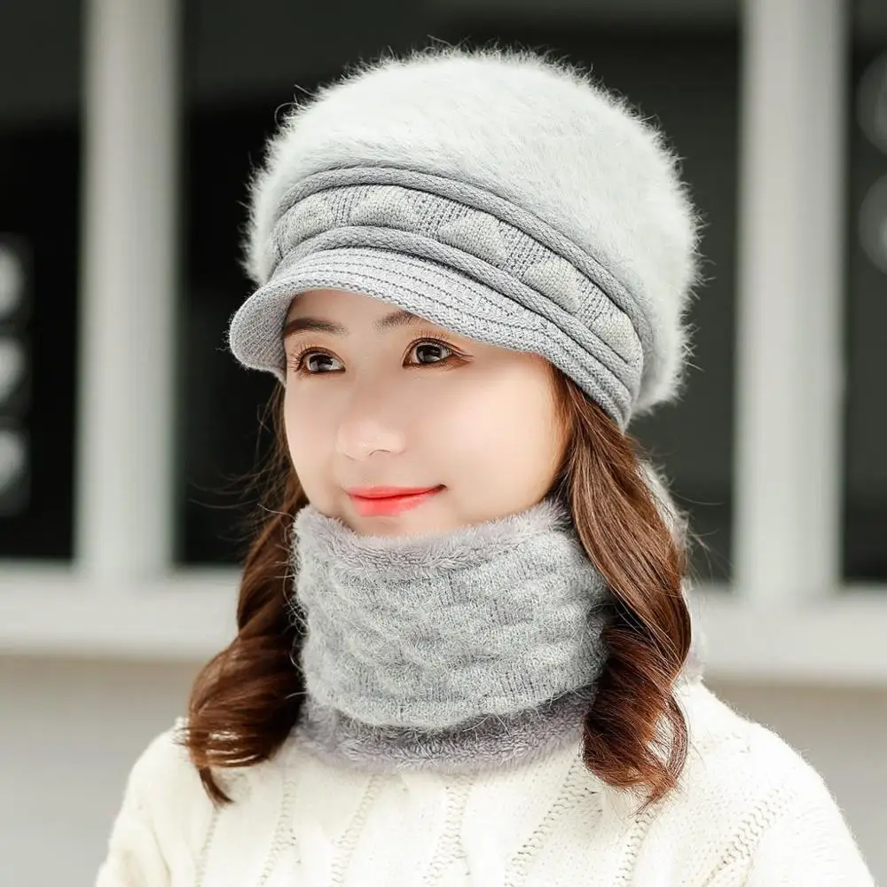 2019 теплая шапка бини для девочек шарф-кольцо помпоны зимние шапки вязаные шарф 2