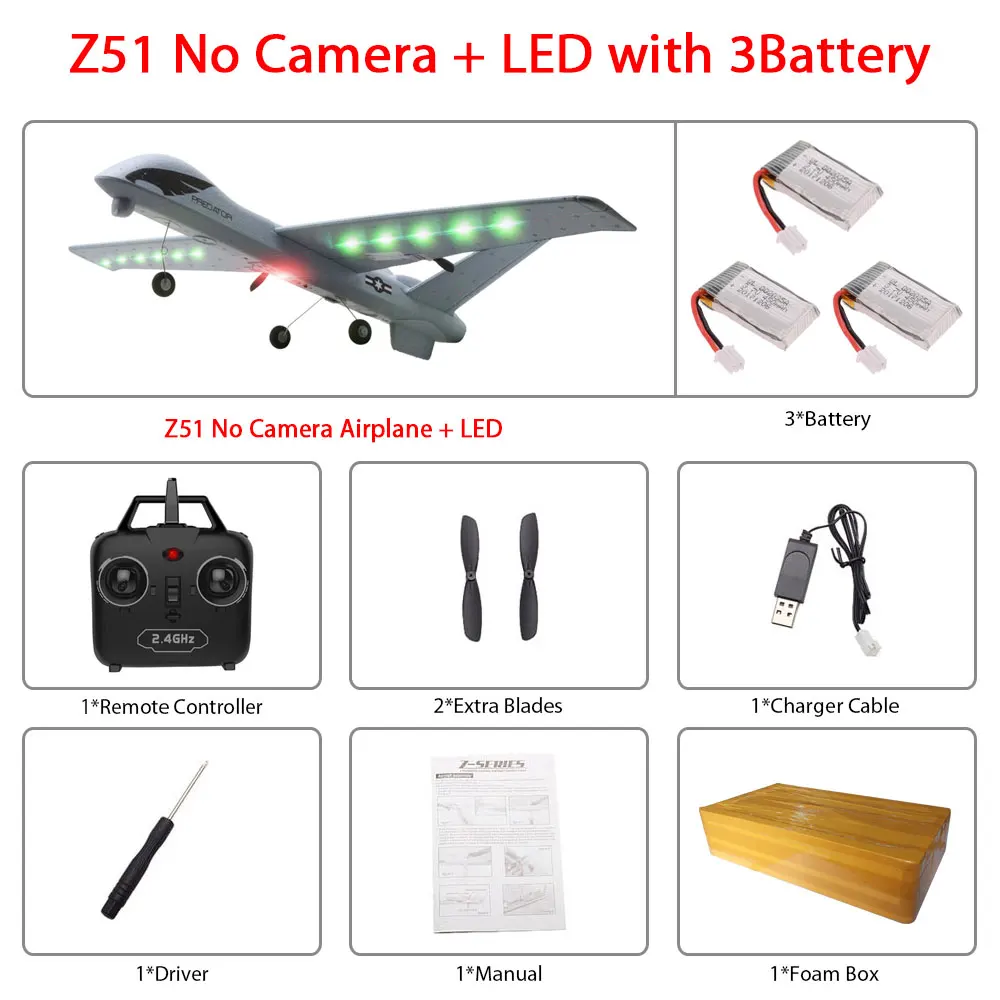 Z51-Led 3B foam box Радиоуправляемый самолет Z51 из ЕПП-пены с HD камерой 2 Мп или без камеры, 20 минут в полете - Цвет: Z51-Led 3B foam box