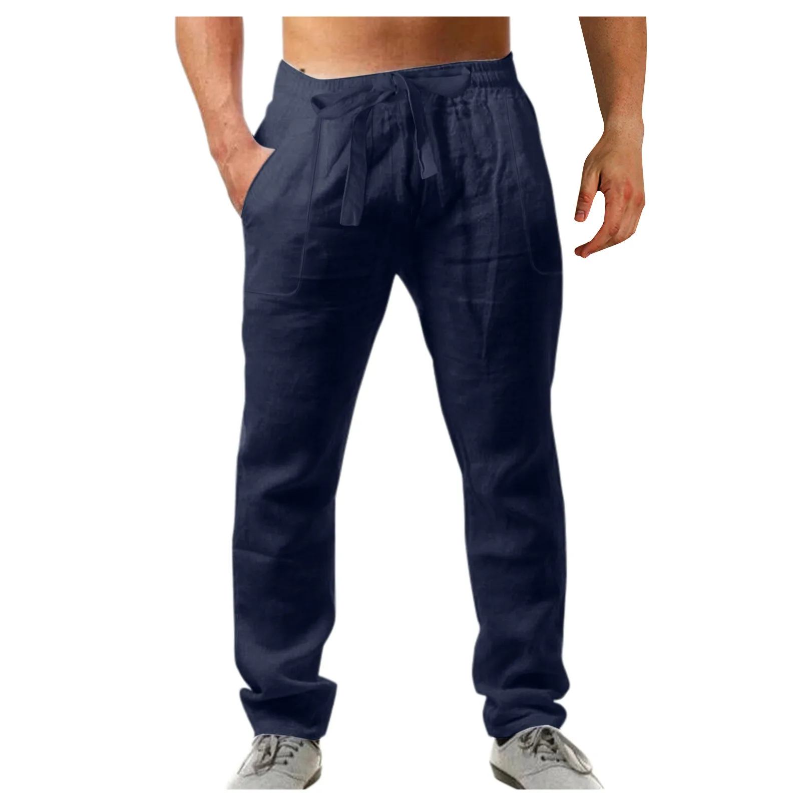 

Summer Leisure Men's Cotton Linen Trousers Male Boho Beach Solid Color Linen Loose Wide Legs Pants Hose Streetwear Breathable 11