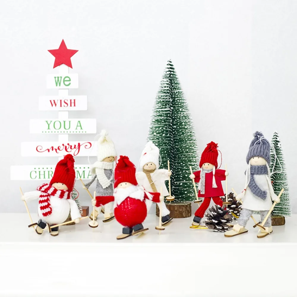 Симпатичная деревянная мини кукла для катания на лыжах с 6 узорами украшение