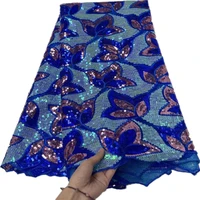 african lace fabric 2021 high quality nigerian organza embroidery blue sequins net cloth 5 yards ghana style for wedding dresses