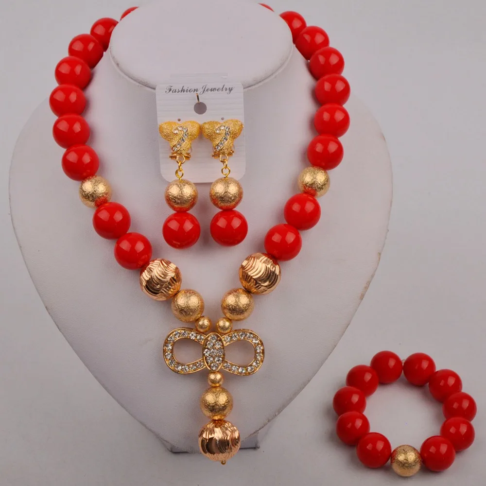 

Модное Африканское свадебное ожерелье, красное африканское ожерелье, нигерийские бусы, ювелирный набор, Стеклянный Жемчуг