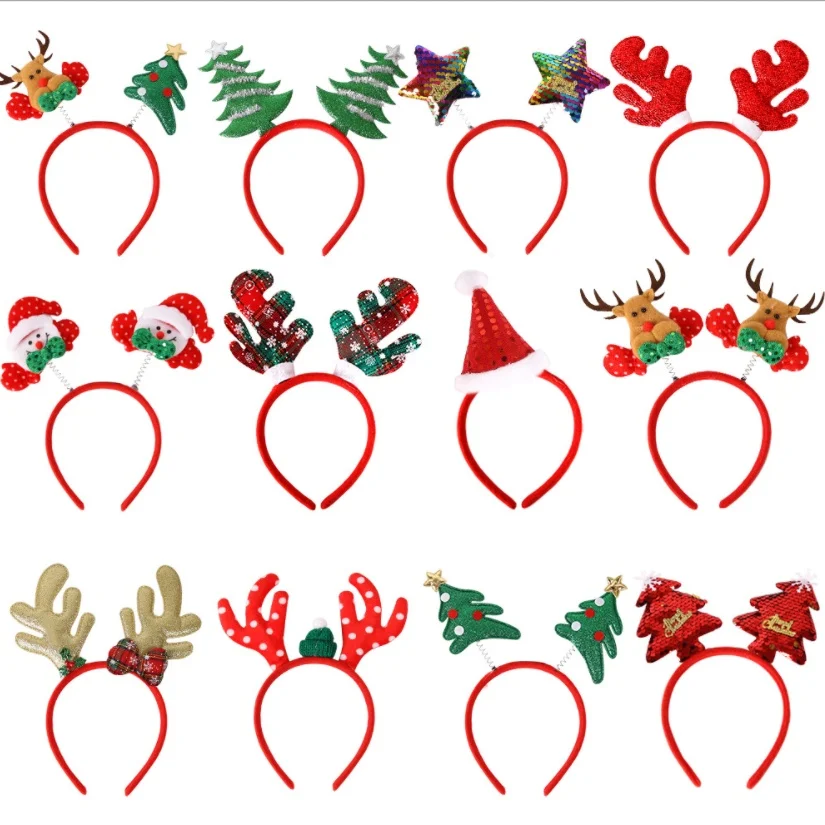 

【Xmas】Christmas Headband Xmas Tree Santas Elk Antlers Hairband Party Decoration Supplies for Kids and Adults