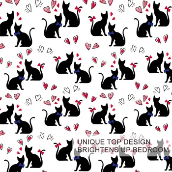 BlessLiving Black Cat Duvet Cover Set Cartoon Animal Bed Cover Red Heart Bedding as Gift Decorative Bedspread Cute Home Decor 3