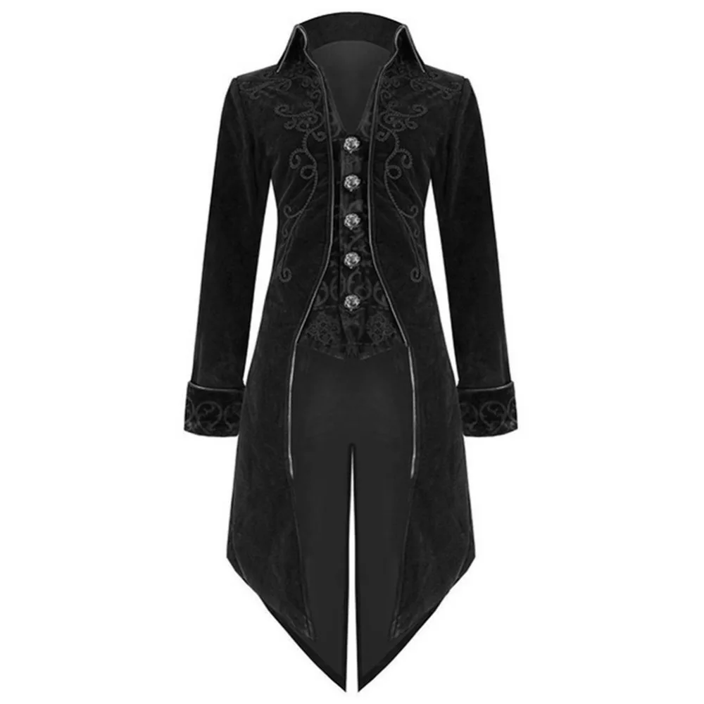 

Medieval Costume Court Lapel Buckled Tuxedo Dinner Jacket Men Steampunk Slim Coat Magician Cosplay Halloween Carnival Suit S-3XL
