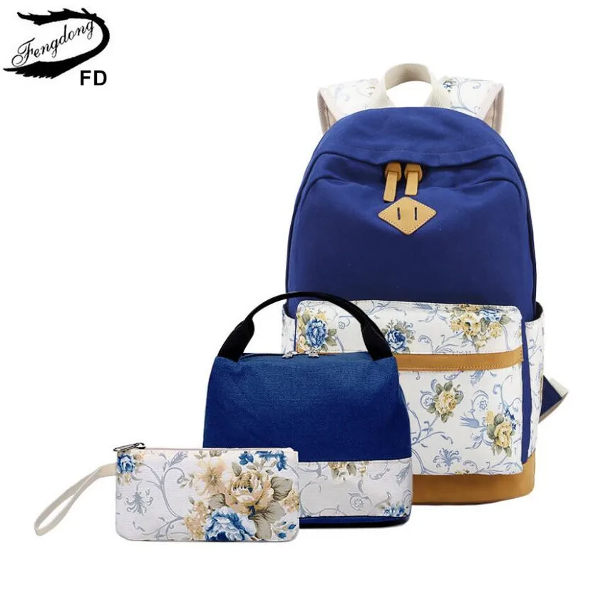 Женский тканевый комплект из рюкзака и пенала Fengdong Синий школьного для девочек