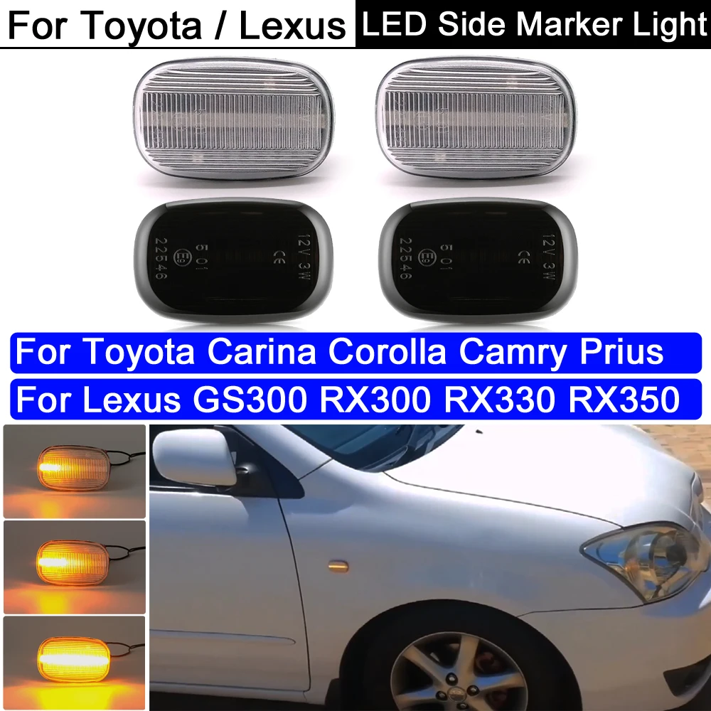 

2Pcs LED Side Marker Lamp Dynamic Amber Turn Signal Light For Toyota Carina Corona Caldina CR30 Probox RAV 4 Yaris Lexus GS300