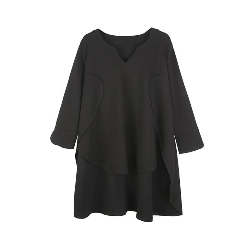 

XITAO Black Irregular Slim Top Women Loose V Neck Simple Fashion Casual 2020 New Autumn All Match Elegant Shirt Goddess ZP1559