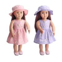 18 inch american doll girls summer print dress sun hat newborn baby toys accessories fit 40 43 cm boy doll gift c232