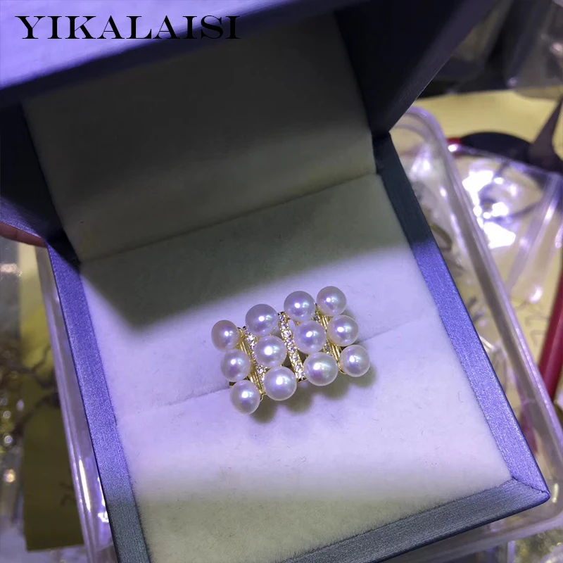 

YIKALAISI 925 Sterling Silver Jewelry Pearl Rings 2019 Fine Natural Pearl jewelry 4-5mm Rings For Women wholesale