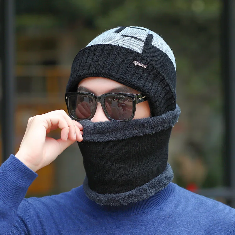 Йо-Янг 2 шт. зимние шапки Skullies Beanies шапка для мужчин и женщин шерстяной шарф шапки Балаклава маска Gorras капот вязаная шапка