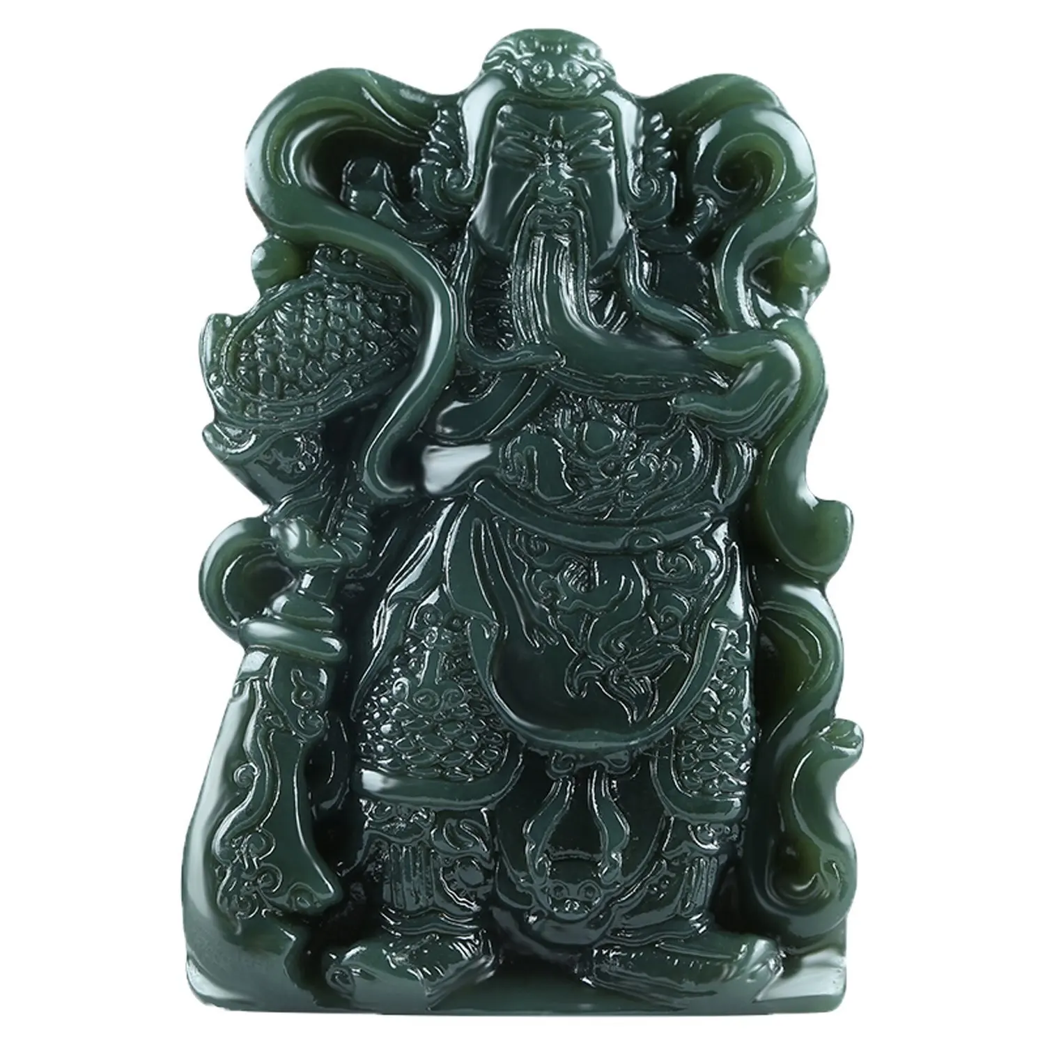 LETSFUN изящные ювелирные изделия натуральный резной зеленый нефрит Wu God of богатство