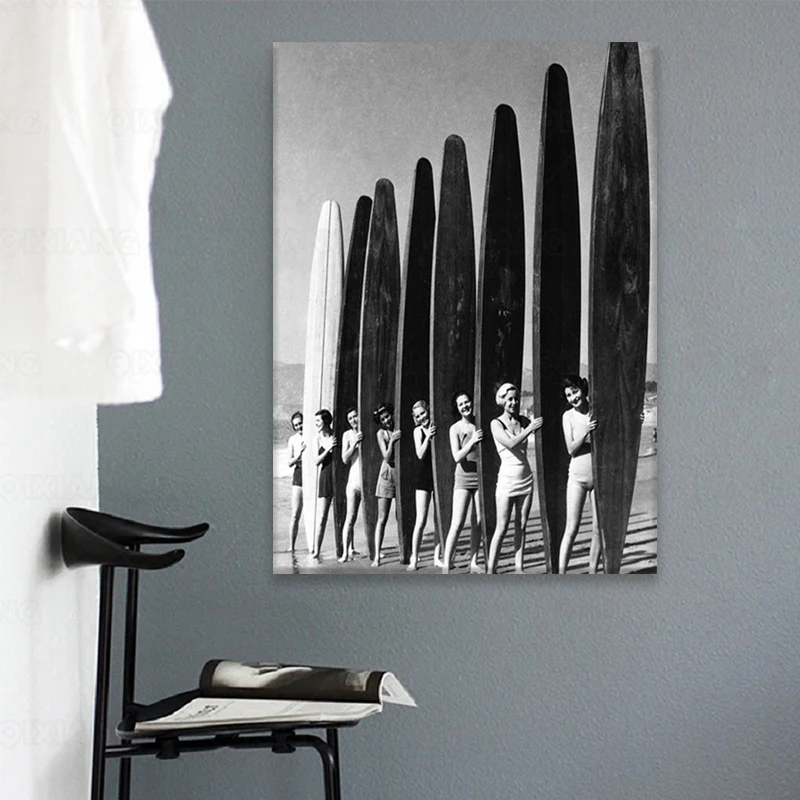 Модели доски для серфинга постер винтажная черная белая фотография холст