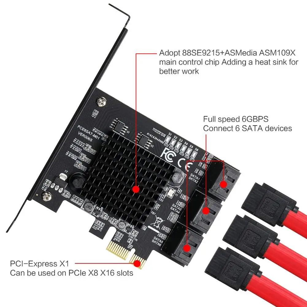 Для WINXP WIN7 WIN8 WIN10 PCIe SATA карта 8 портов для контроллер плата расширения с кабелей| |