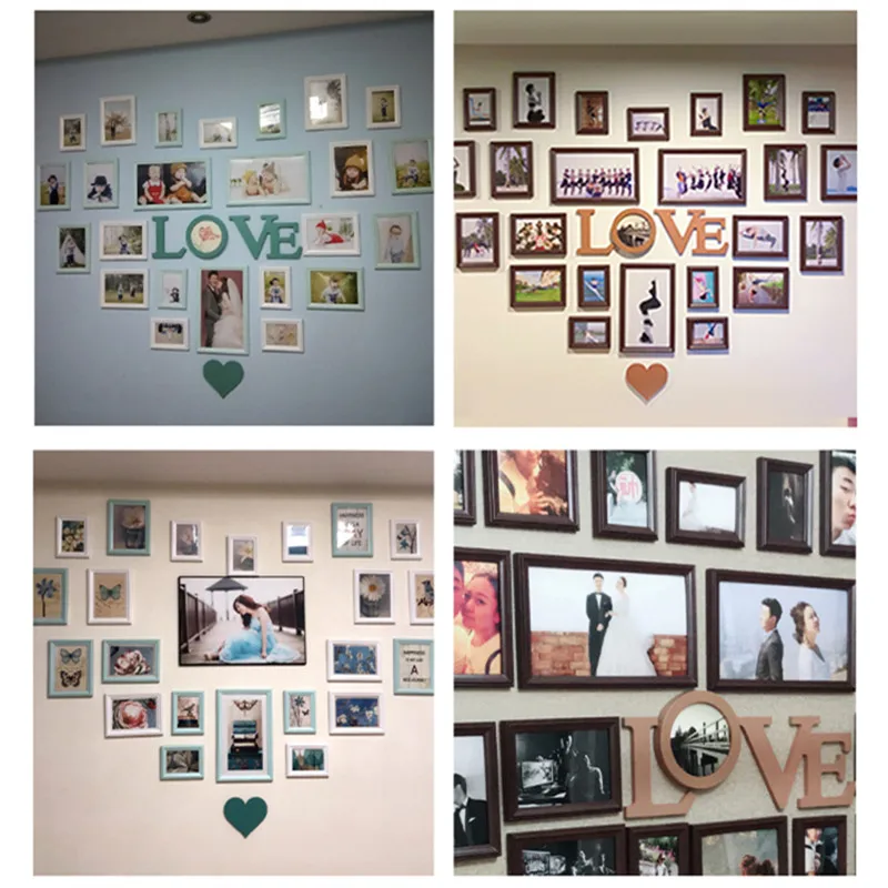 Сладкий Дизайн с сердечком изображением деревянной стены подвесные рамки для