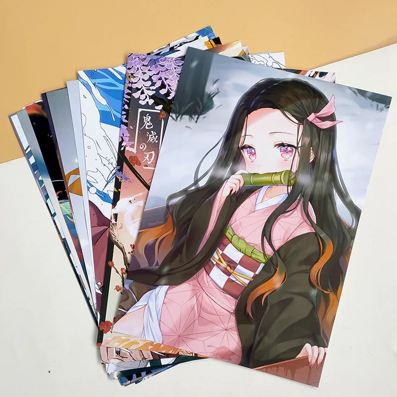 

2 Pcs/Set Anime Demon Slayer Kimetsu No Yaiba Cool Retro Poster Prints Kraft Paper Wall Art Home Room Decor