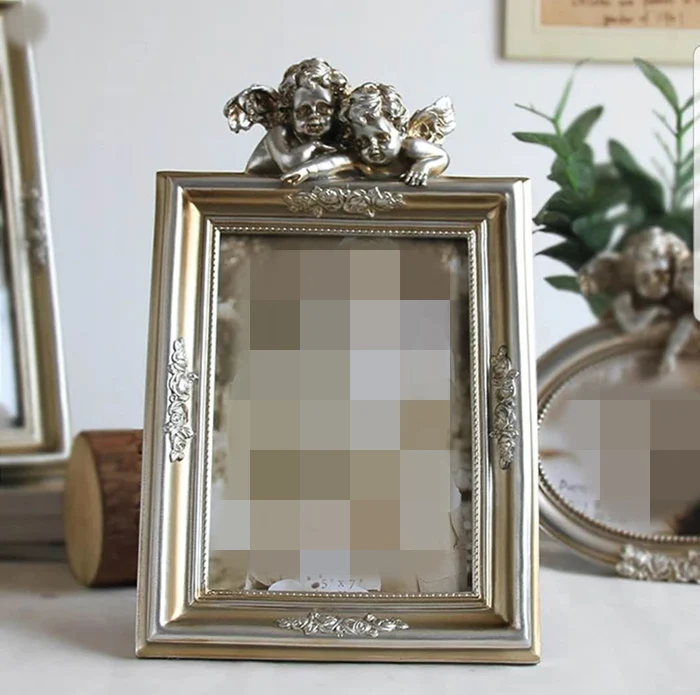 7 inch silvery Ретро фоторамки золотистого цвета, семейные свадебные фоторамки для пар, Фоторамки из смолы, стеклянные рамки для домашнего декора, овальные прямоугольные - Цвет: 7 inch silvery