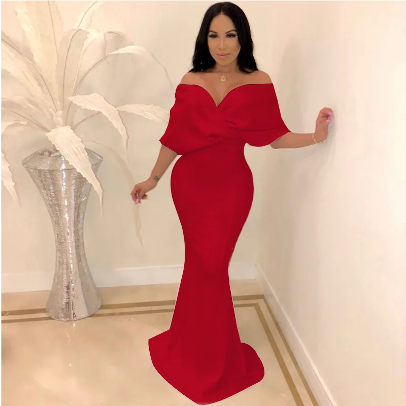 

Red Elegant Maxi Long Dress Women Summer Sexy Trumpet Dresses Backless Skinny Evening Party Vestidos