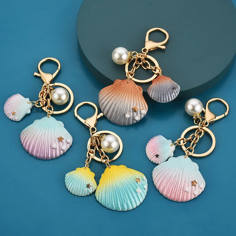 

Cute Cartoon Sea World Starfish Pearl Shell Keychains Bag Car Key Rings For Women Girl Fashion Key Accessory Keyrings Gifts