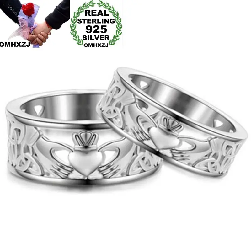 

OMHXZJ Wholesale European Fashion Woman Man Party Wedding Gift Silver Hollow Heart Lovers 925 Sterling Silver Ring RR188