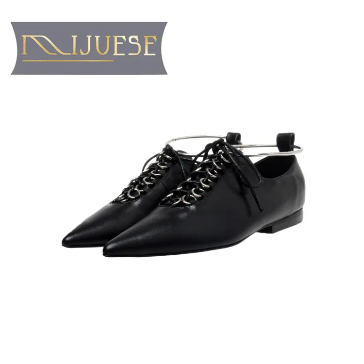 MLJUESE женская обувь на плоской подошве из мягкой бычьей кожи черного цвета с