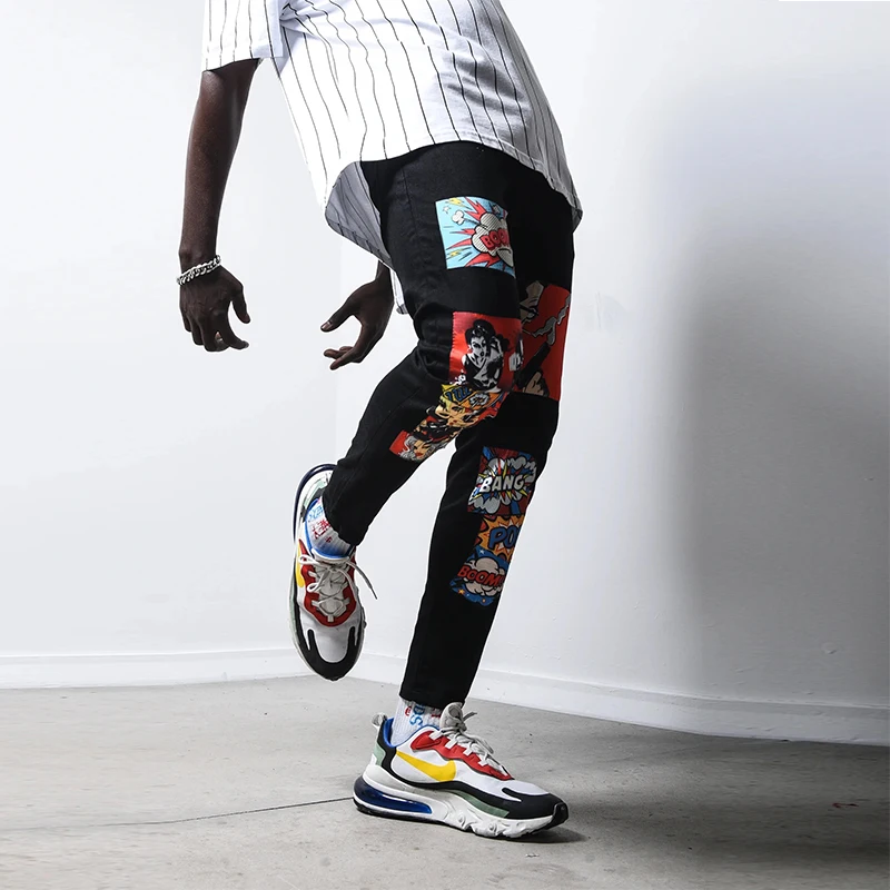 Мужские черные байкерские брюки высокого качества универсальная уличная одежда