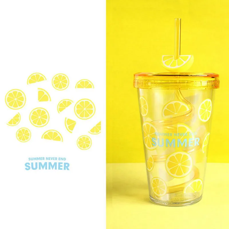 

Transparent Straw Cup Tea Milk Fruit Water Cup Creative Cartoon Baby Feeding Bottles Plastic Kids Handy Water Cup Drinkware 2021