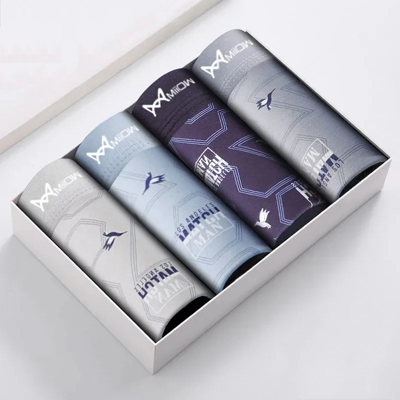 4Pcs/Lot Men's Underwear Pure Cotton Medium Waist Boxer Pants Large Loose Student Four Corner High-Grade Underwear Shorts