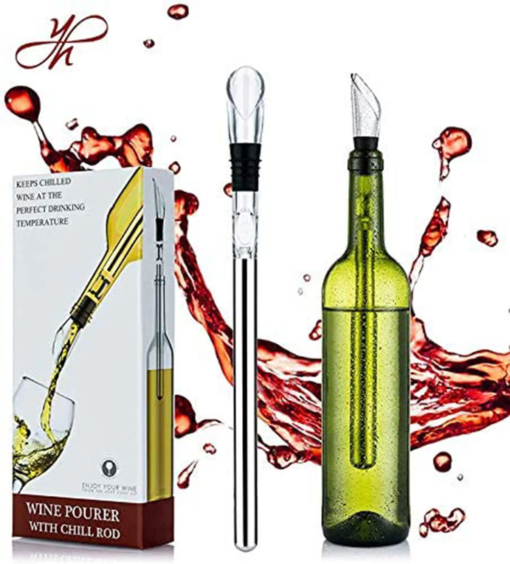 

Wine Chiller Stick 3-in-1 Stainless Steel Rapid Iceless Wine Cooler Rod with Aerator and Pourer for Wine Accessories Gift