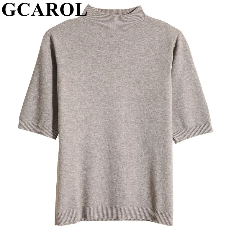 Женская тонкая футболка GCAROL из 30% шерсти на весну и лето с воротником-стойкой