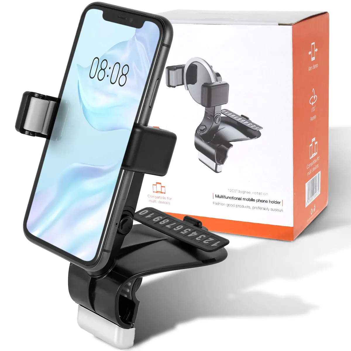 

Car Phone Holder 360° Rotation Car Phone Mount Phone Holder with Parking Number Mobile Holder Support Bracket Auto Dashboard
