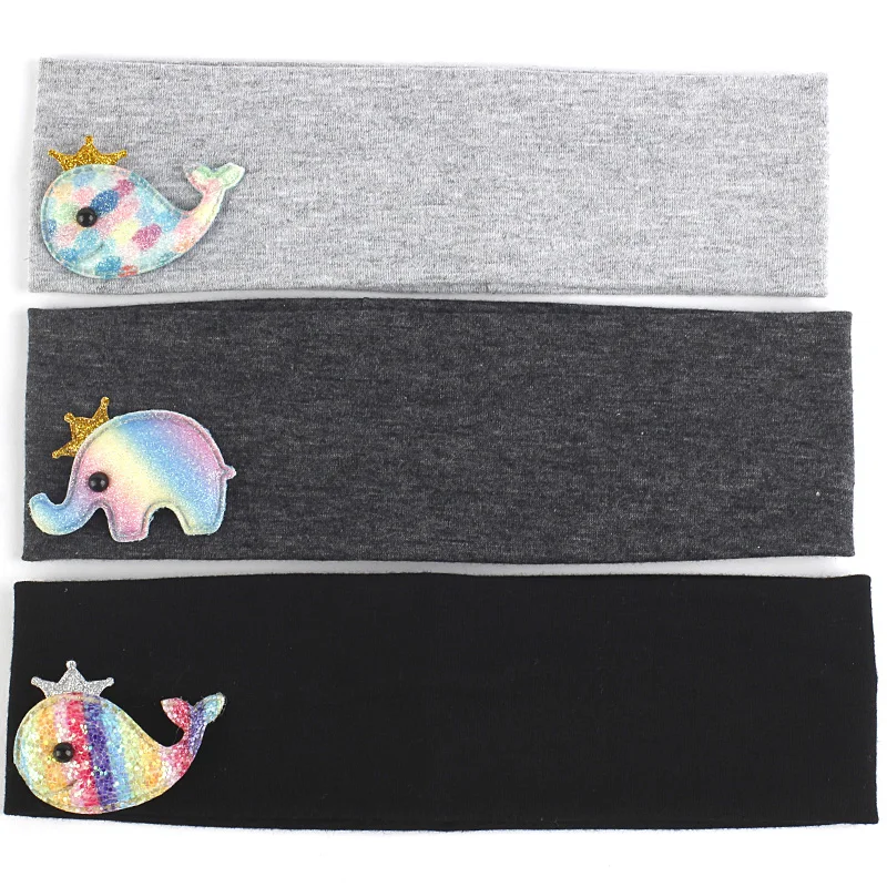

Soft Children Headband Elephant Whale Rainbow Printing Fashion Headwear Casual New Elastic Hairdband Solid Color Hair Accessory