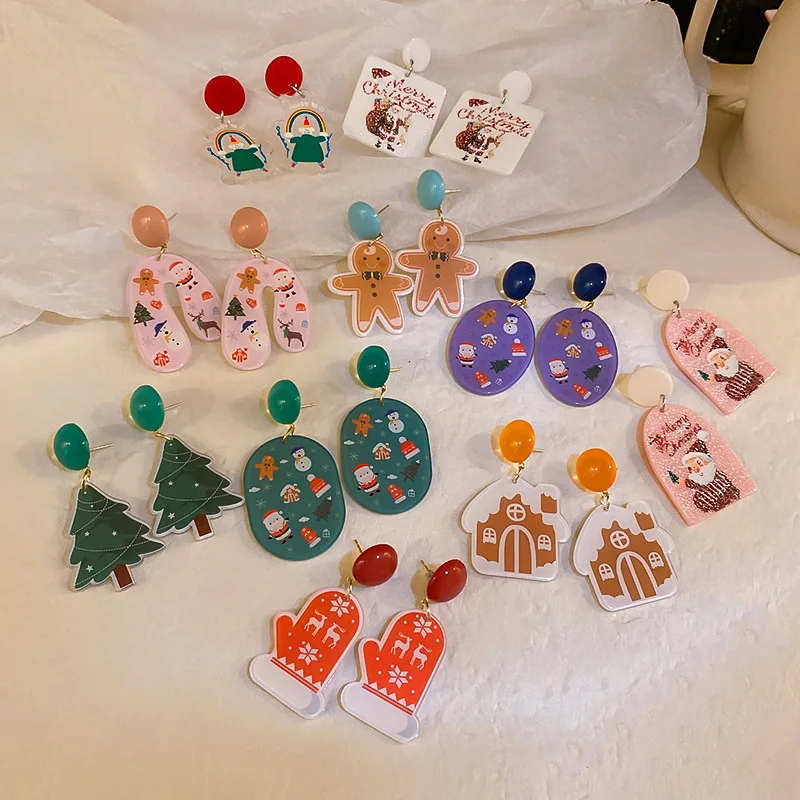 

Minar Cartoon Pattern Arcylic Earrings Creative Multiple Santa Claus Christmas Tree Pendant Earrings for Women Girls Jewelry