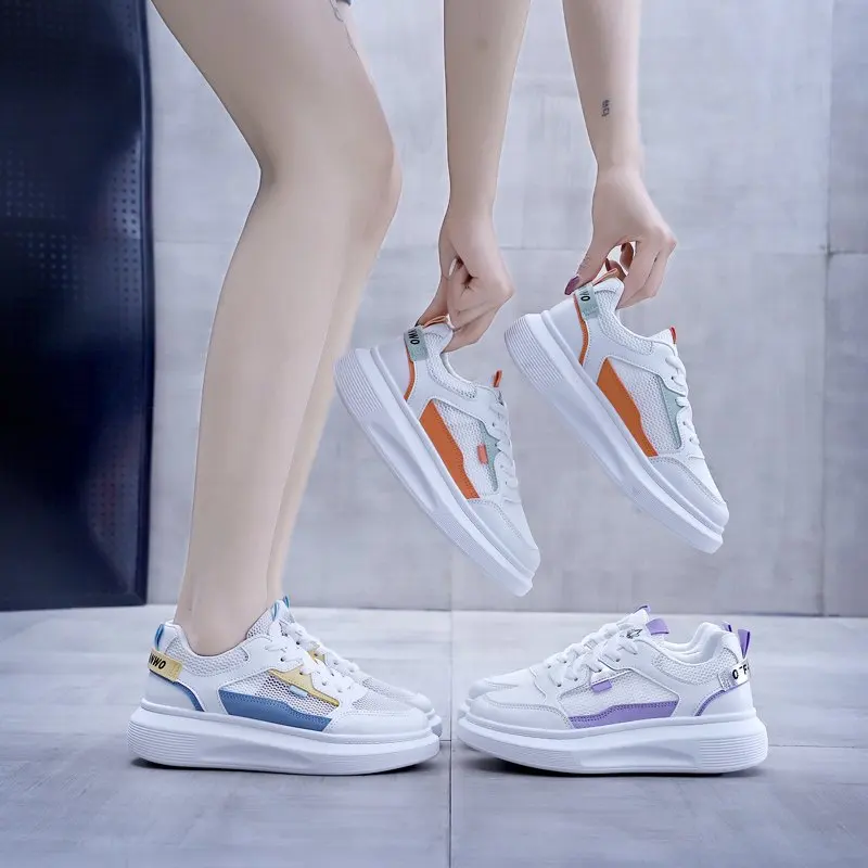 

New Classic Women Color Matching Sneakers Autumn Leather Sneaker Female Vulcanized Shoes Spring Casual Mesh Cloth Shoe
