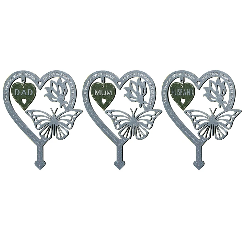 

066E Memorial Plaque Butterflies Heart Shape Ornament Weatherproof and Shatterproof for Garden Yard Outdoor Home Signs Stakes