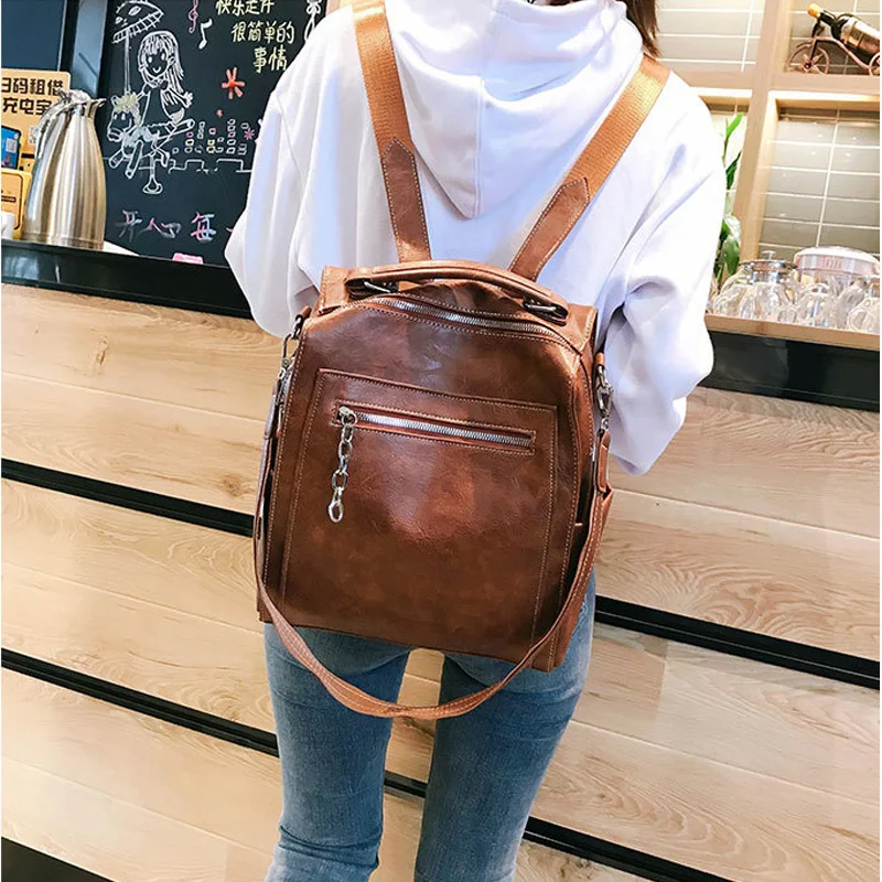 Модный женский кожаный рюкзак с защитой от кражи женские вместительные рюкзаки