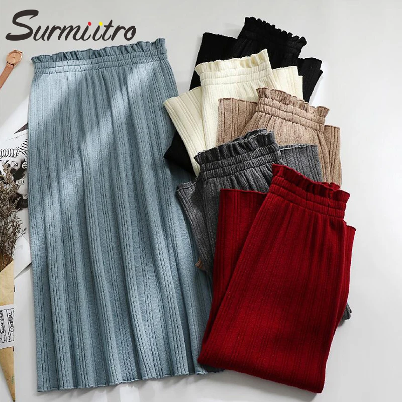 женская длинная юбка с трикотажной SURMIITRO плиссированной юбкой черными синими