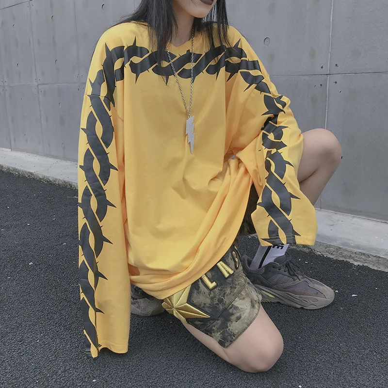 Футболка Thorny для женщин и мужчин с длинным рукавом безразмерная свободная