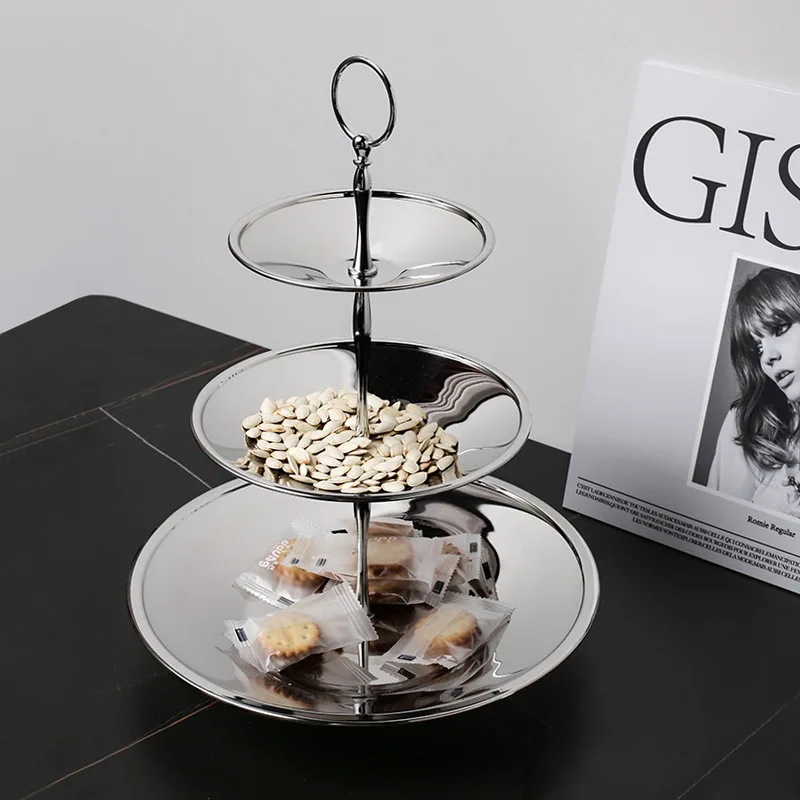 

Cake Stand Silver Stainless Steel Fruit Plate 3 Layers Tray Nordic Classic Candy Snacks Plate Dessert Display Stand Tableware