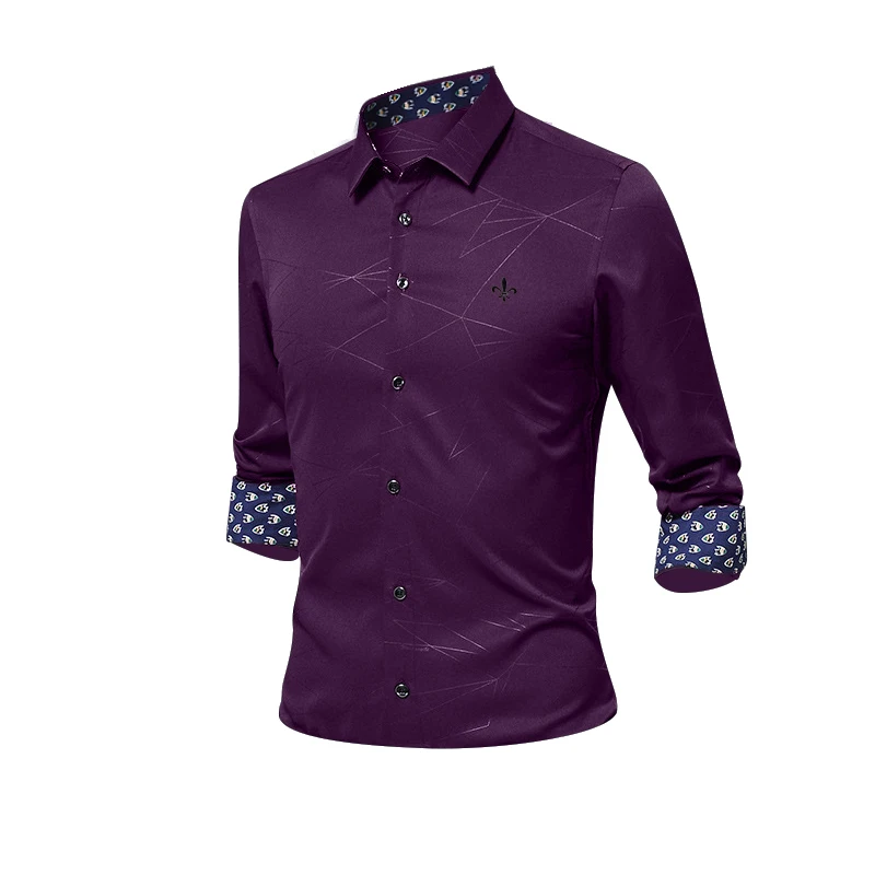 Против морщин и нежелезной моды Blusa Camisa Social Masculina Dudalina с длинным рукавом в полоску Slim Fit рубашка мужская одежда белый мужской - Цвет: DCZ1726-PURPLE