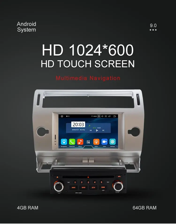 Автомобильный dvd-плеер Besina Android 9,0 для Citroen C4 Quatre Triumph, мультимедиа, gps навигация, wifi, четыре ядра, 4 Гб, 1 Din, автомагнитола