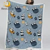 BlessLiving Panda Plush Bedspread Cartoon Sherpa Fleece Blanket for Kids Planets Rocket Plush Bedding Moon Star Bed Blanket Koce 1