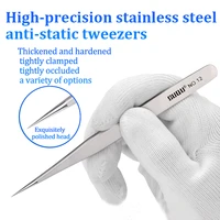 6pcs esd tweezers set stainless steel anti static precision tweezers for electronic watches and mobile phones electronic instr