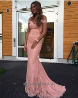 beautiful lace pink evening dresses with train vintage mermaid formal prom dress 2020 elegant long slim holiday party wear prom