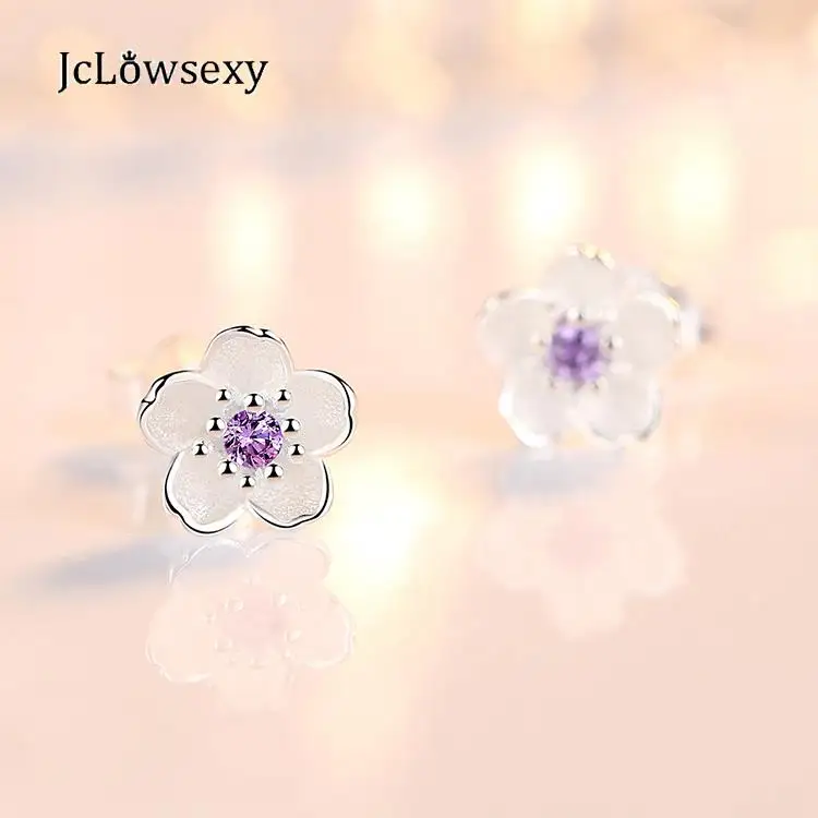 JcLowsexy новые посеребренные женские серьги гвоздики CZ Циркон цветы оптовая продажа
