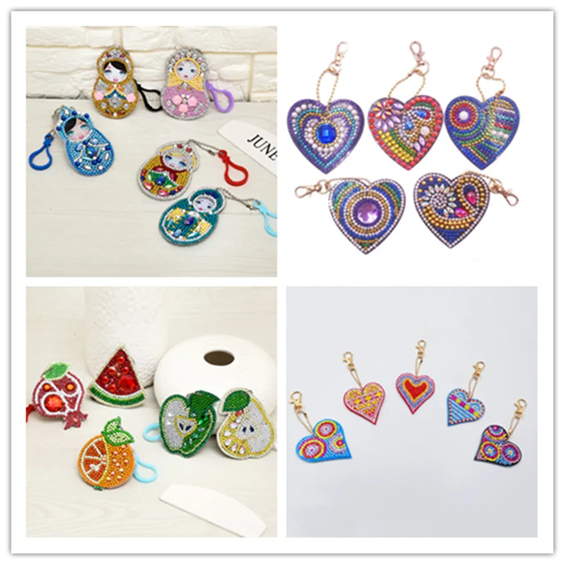 

DIY Full Special Shaped Diamond Painting Heart Russian Cartoon Keyring Keychains Cross Stitch Embroidery Women Bag Key Chain DIY